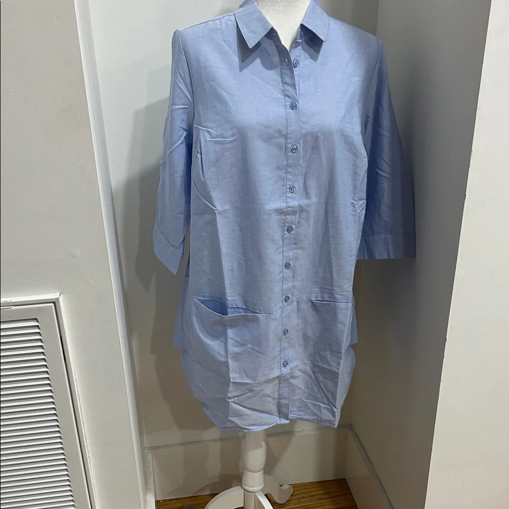 Woman Within Sky Blue Shirt Dress - Picture 1 of 8